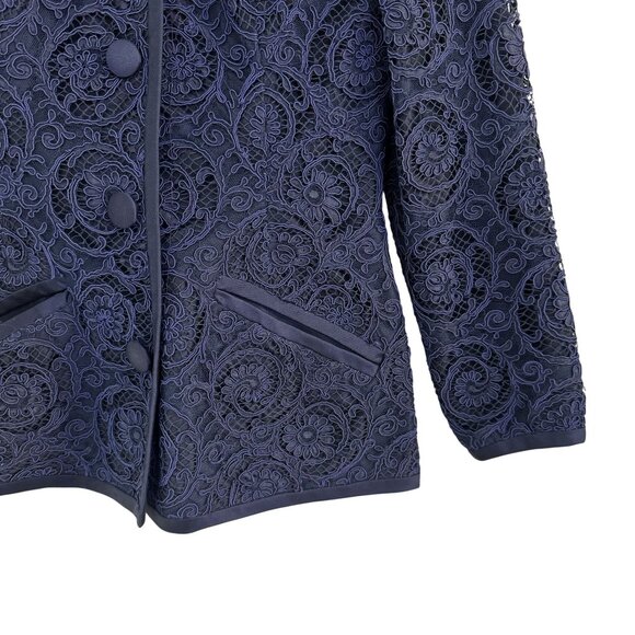 Vintage Oscar de la Renta Womens Navy Blue Floral Embroidered Button Blazer S - Picture 4 of 6